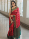 Banarasee Pure Chiffon Silk Saree With Antique & Resham Zari Work-Red & Green