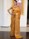 Banarasee Handwoven Semi Silk Saree With Zari Border-Mustard Yellow