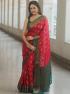 Banarasee Pure Chiffon Silk Saree With Antique & Resham Zari Work-Red & Green