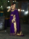 Banarasee Handwoven Semi Silk Saree With Zari Buti Design & Border-Violet