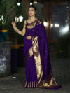 Banarasee Handwoven Semi Silk Saree With Zari Buti Design & Border-Violet