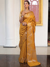 Banarasee Handwoven Semi Silk Saree With Zari Border-Mustard Yellow