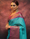 Banarasee Kora Muslin Saree With Tanchoi Design & Skirt Border-Sea Green