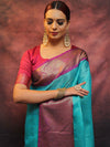 Banarasee Kora Muslin Saree With Tanchoi Design & Skirt Border-Sea Green