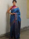 Banarasee Kora Muslin Saree With Tanchoi Design & Skirt Border-Steel Blue