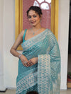 Banarasee Faux Georgette Saree With Zari Buti Design & Floral Border-Turquoise Green