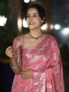 Banarasee Handloom Soft Silk Saree With Zari Buta Work & Border-Peachy Pink