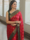 Banarasee Pure Chiffon Silk Saree With Antique & Resham Zari Work-Red & Green