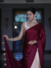 Banarasee Handloom Satin Hand Dyed Saree With Mirror Work-Burgundy & Beige