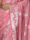 Banarasee Handloom Soft Silk Saree With Zari Buta Work & Border-Peachy Pink