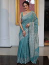 Banarasee Faux Georgette Saree With Zari Buti Design & Floral Border-Turquoise Green