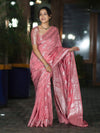 Banarasee Handloom Soft Silk Saree With Zari Buta Work & Border-Peachy Pink