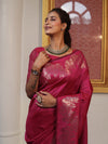 Banarasee Handwoven Semi Silk Saree With Zari Border-Hot Pink