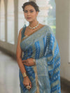 Banarasee Handwoven Georgette Saree Zari Design With Lace-Light Blue