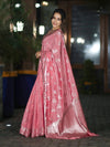 Banarasee Handloom Soft Silk Saree With Zari Buta Work & Border-Peachy Pink