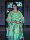 Banarasee Cotton Silk Salwar Kameez Fabric With Zari Jaal Design Dupatta Set-Green