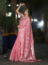 Banarasee Handloom Soft Silk Saree With Zari Buta Work & Border-Peachy Pink