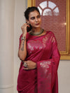 Banarasee Handwoven Semi Silk Saree With Zari Border-Hot Pink