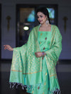 Banarasee Cotton Silk Salwar Kameez Fabric With Zari Jaal Design Dupatta Set-Green