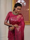 Banarasee Handwoven Semi Silk Saree With Zari Border-Hot Pink