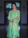 Banarasee Cotton Silk Salwar Kameez Fabric With Zari Jaal Design Dupatta Set-Green