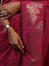 Banarasee Handwoven Semi Silk Saree With Zari Border-Hot Pink