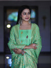 Banarasee Cotton Silk Salwar Kameez Fabric With Zari Jaal Design Dupatta Set-Green