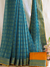 Banarasee Chiffon Bandhani Print Saree With Gold Zari Lace Border-Teal Green