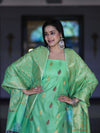 Banarasee Cotton Silk Salwar Kameez Fabric With Zari Jaal Design Dupatta Set-Green