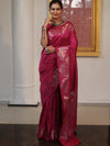 Banarasee Handwoven Semi Silk Saree With Zari Border-Hot Pink