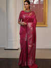Banarasee Handwoven Semi Silk Saree With Zari Border-Hot Pink