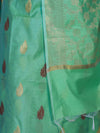 Banarasee Cotton Silk Salwar Kameez Fabric With Zari Jaal Design Dupatta Set-Green