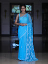 Banarasee Handwoven Georgette Saree With Chikankari Work-Light Blue