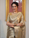 Banarasee Handloom Stripe Pattern Tissue Saree With Border-Gold