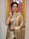 Banarasee Handloom Stripe Pattern Tissue Saree With Border-Gold