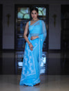 Banarasee Handwoven Georgette Saree With Chikankari Work-Light Blue