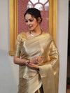 Banarasee Handloom Stripe Pattern Tissue Saree With Border-Gold