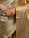 Banarasee Handloom Stripe Pattern Tissue Saree With Border-Gold