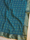 Banarasee Chiffon Bandhani Print Saree With Gold Zari Lace Border-Teal Green