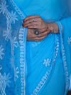 Banarasee Handwoven Georgette Saree With Chikankari Work-Light Blue