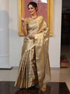 Banarasee Handloom Stripe Pattern Tissue Saree With Border-Gold