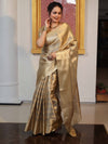Banarasee Handloom Stripe Pattern Tissue Saree With Border-Gold