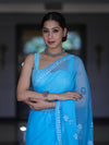 Banarasee Handwoven Georgette Saree With Chikankari Work-Light Blue