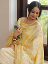 Banarasee Chanderi Cotton Zari Buti Salwar Kameez Fabric With Hand-Painted Dupatta-Yellow