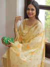 Banarasee Chanderi Cotton Zari Buti Salwar Kameez Fabric With Hand-Painted Dupatta-Yellow