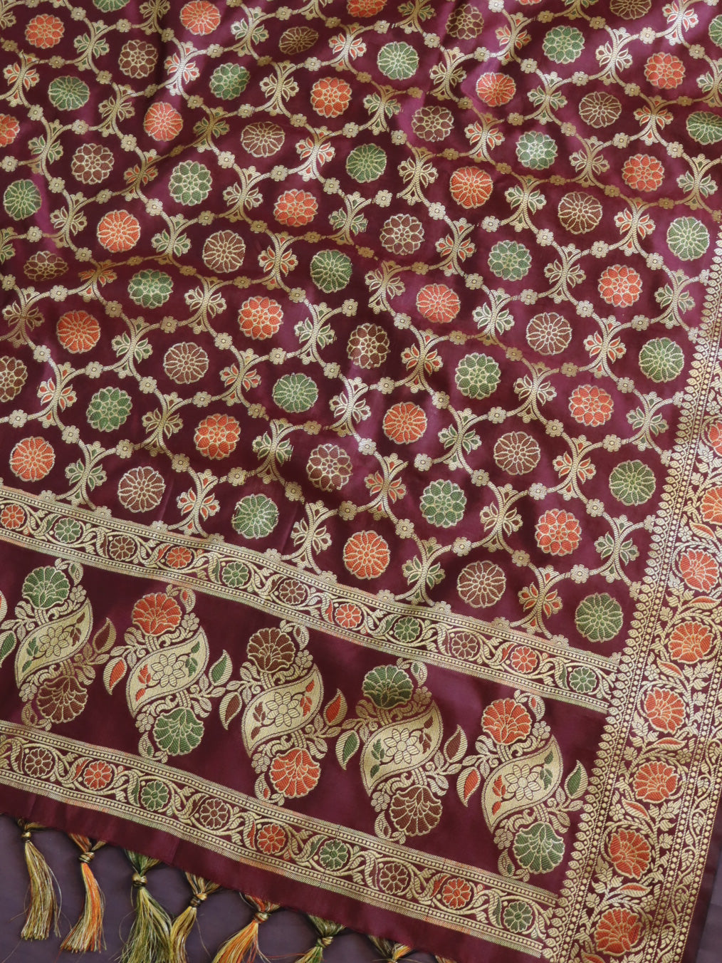Banarasee Cotton Silk Salwar Kameez Fabric With Zari Work-Blue & Maroon