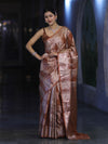 Banarasee Handloom Semi Silk Tissue Saree With Handwoven Zari Design & Border-Earthy Brown