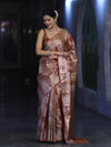 Banarasee Handloom Semi Silk Tissue Saree With Handwoven Zari Design & Border-Earthy Brown