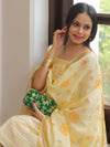 Banarasee Chanderi Cotton Zari Buti Salwar Kameez Fabric With Hand-Painted Dupatta-Yellow