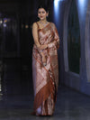 Banarasee Handloom Semi Silk Tissue Saree With Handwoven Zari Design & Border-Earthy Brown
